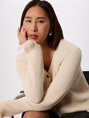 Whistles White Cotton Boucle Button Cardigan - Image 4 of 5