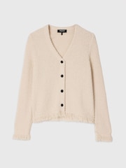 Whistles White Cotton Boucle Button Cardigan - Image 5 of 5