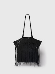 Whistles Black Crochet Fringe Bag - Image 2 of 5