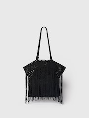Whistles Black Crochet Fringe Bag - Image 3 of 5