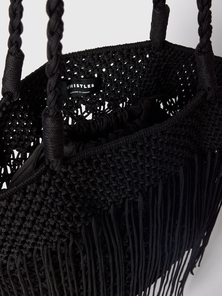 Whistles Black Crochet Fringe Bag - Image 5 of 5 Whistles Black Crochet Fringe Bag - Image 5 of 5