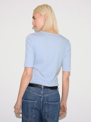 Jigsaw Blue Fine Rib Half Sleeve Henley T-Shirt - Image 4 of 6