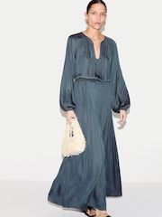 Jigsaw Blue Satin U Neck Dress - Image 3 of 5