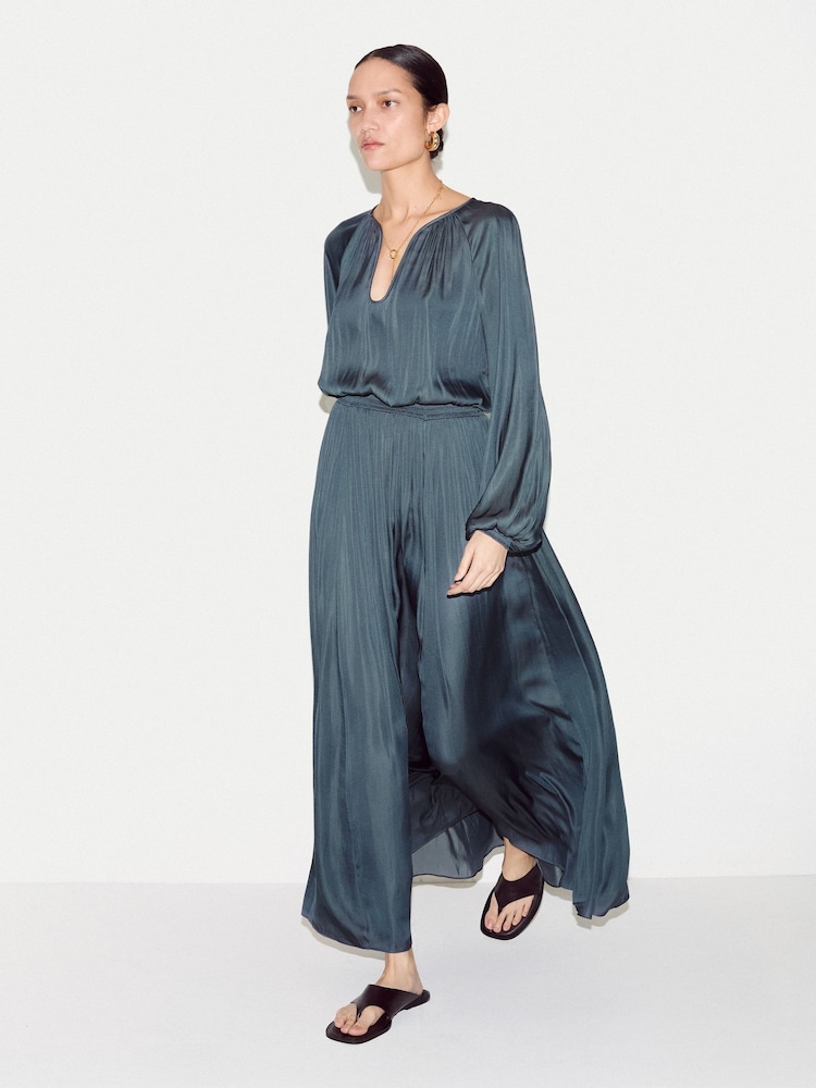 Jigsaw Blue Satin U Neck Dress - Image 5 of 5