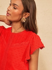 Love & Roses Orange Petite Dobby Flutter Sleeve Shell Top - Image 2 of 4