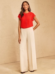 Love & Roses Orange Petite Dobby Flutter Sleeve Shell Top - Image 3 of 4