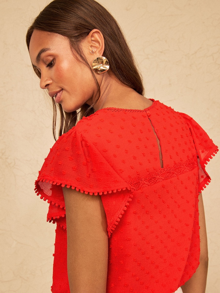 Love & Roses Orange Petite Dobby Flutter Sleeve Shell Top - Image 4 of 4