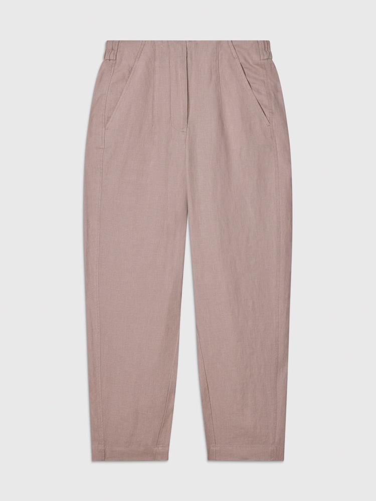 Whistles Pink Petite Linen Barrel Leg Trousers - Image 5 of 5