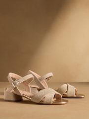 Russell & Bromley Gold Seaville Low Block Sandals - Image 1 of 7