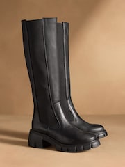 Russell & Bromley Black City Hi Knee High Chelsea Boots - Image 1 of 7