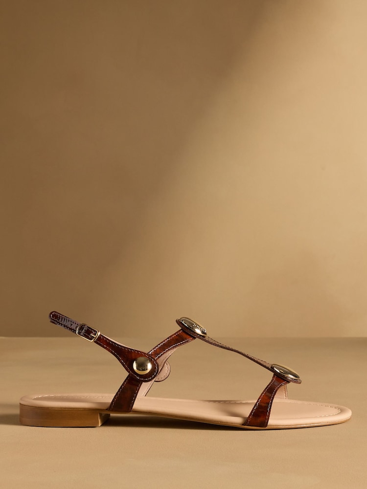 Russell & Bromley Tortoiseshell Brown Lauren Disc Trim Sandals - Image 2 of 7
