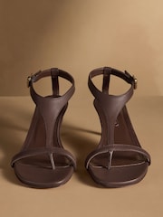 Russell & Bromley Brown Edgebold T-Bar Heeled Sandals - Image 3 of 7