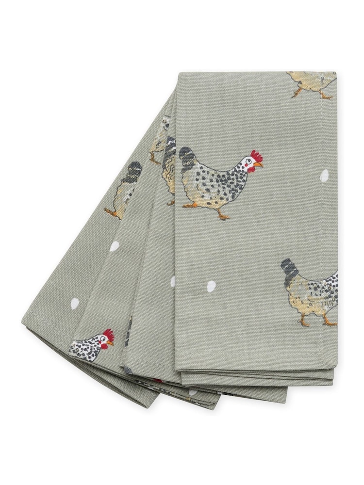 Sophie Allport Set of 4 Grey Chicken Napkins - Image 2 of 2