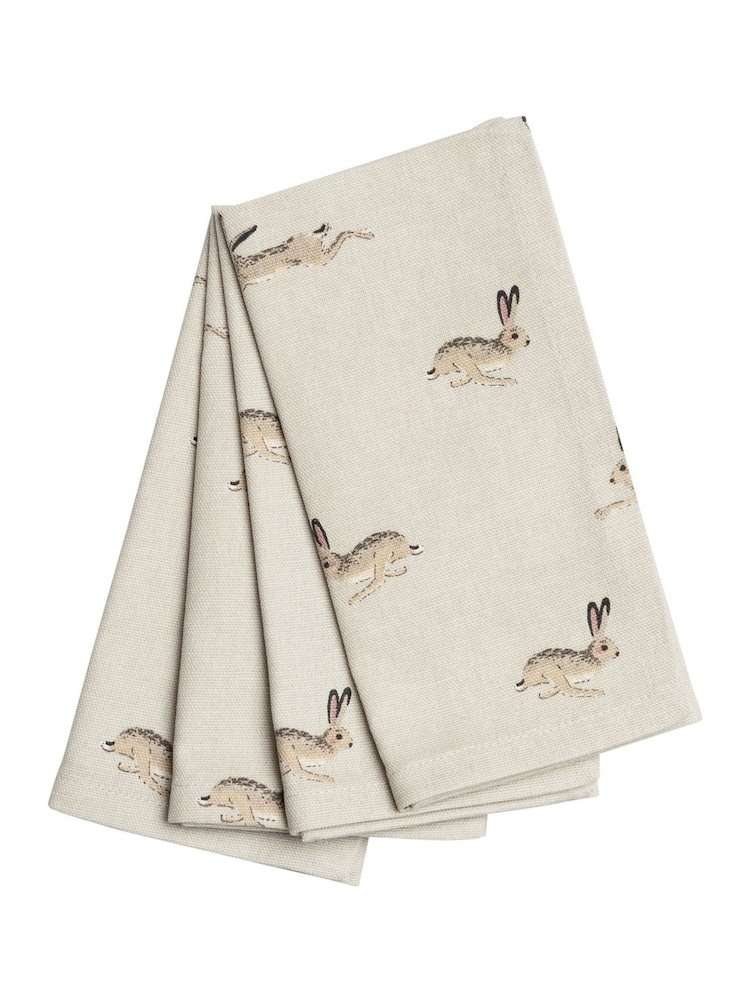 Sophie Allport Set of 4 Hare Napkins - Imaginea 2 din 2