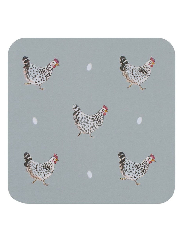 Sophie Allport Set of 4 Grey Chicken Coasters - Image 1 of 1 Sophie Allport Set of 4 Grey Chicken Coasters - Image 1 of 1