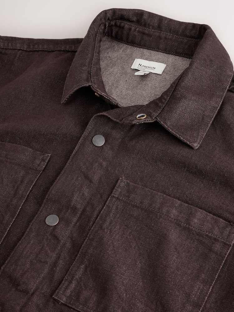 Brown Rinse N. Premium Boxy Denim Overshirt - Image 4 of 4
