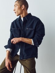 أزرق داكن - Relaxed Drop Shoulder Denim Overshirt - صورة 1 من 3