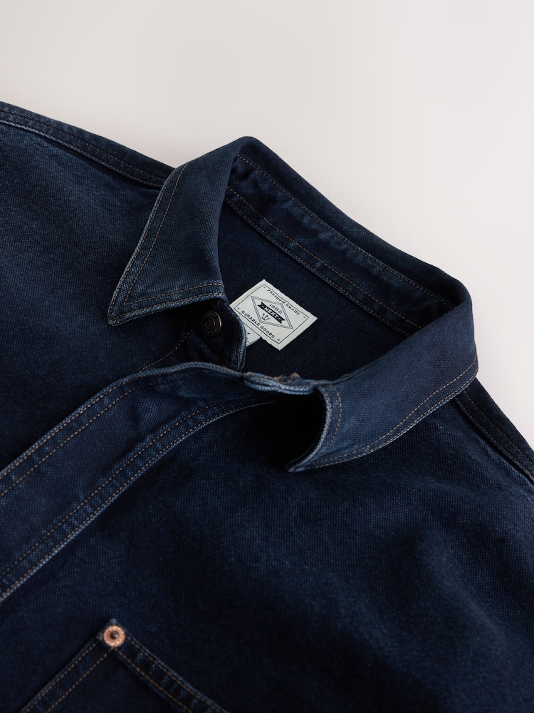 أزرق داكن - Relaxed Drop Shoulder Denim Overshirt - صورة 2 من 3