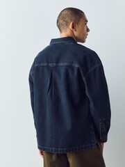 أزرق داكن - Relaxed Drop Shoulder Denim Overshirt - صورة 3 من 3