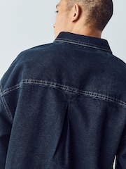 Dark Blue Relaxed Drop Shoulder Denim Overshirt - Image 5 of 8