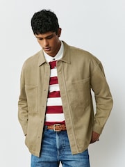 بني فاتح - Relaxed Drop Shoulder Denim Overshirt - صورة 1 من 8