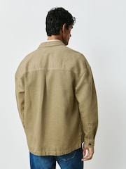 بني فاتح - Relaxed Drop Shoulder Denim Overshirt - صورة 2 من 8