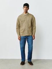 بني فاتح - Relaxed Drop Shoulder Denim Overshirt - صورة 3 من 8
