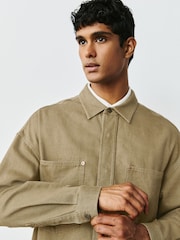 بني فاتح - Relaxed Drop Shoulder Denim Overshirt - صورة 5 من 8