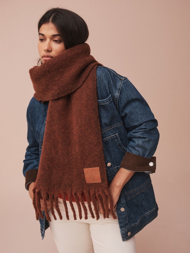 B by Ted Baker Ribbed Knitted Brown Scarf - Image 1 of 2 B by Ted Baker Ribbed Knitted Brown Scarf - Image 1 of 2