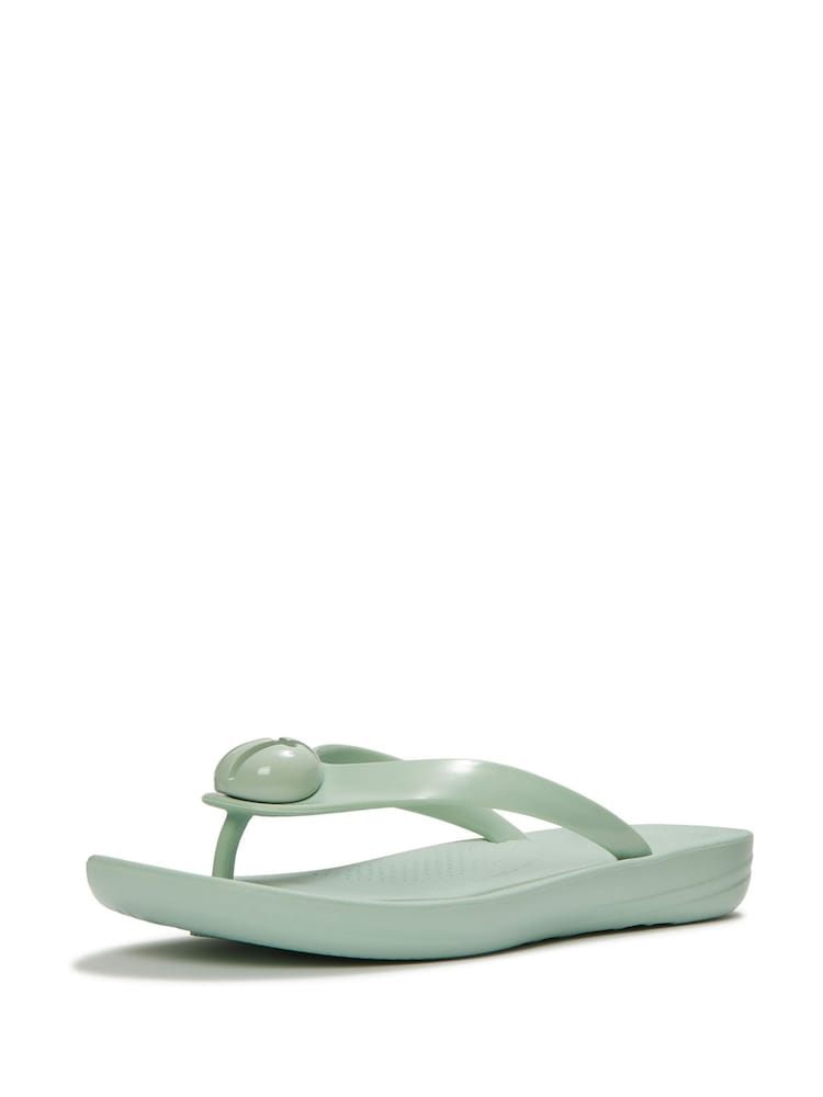 FitFlop Green iQushion Glossy Button Flip Flop Sandals - Image 2 of 5