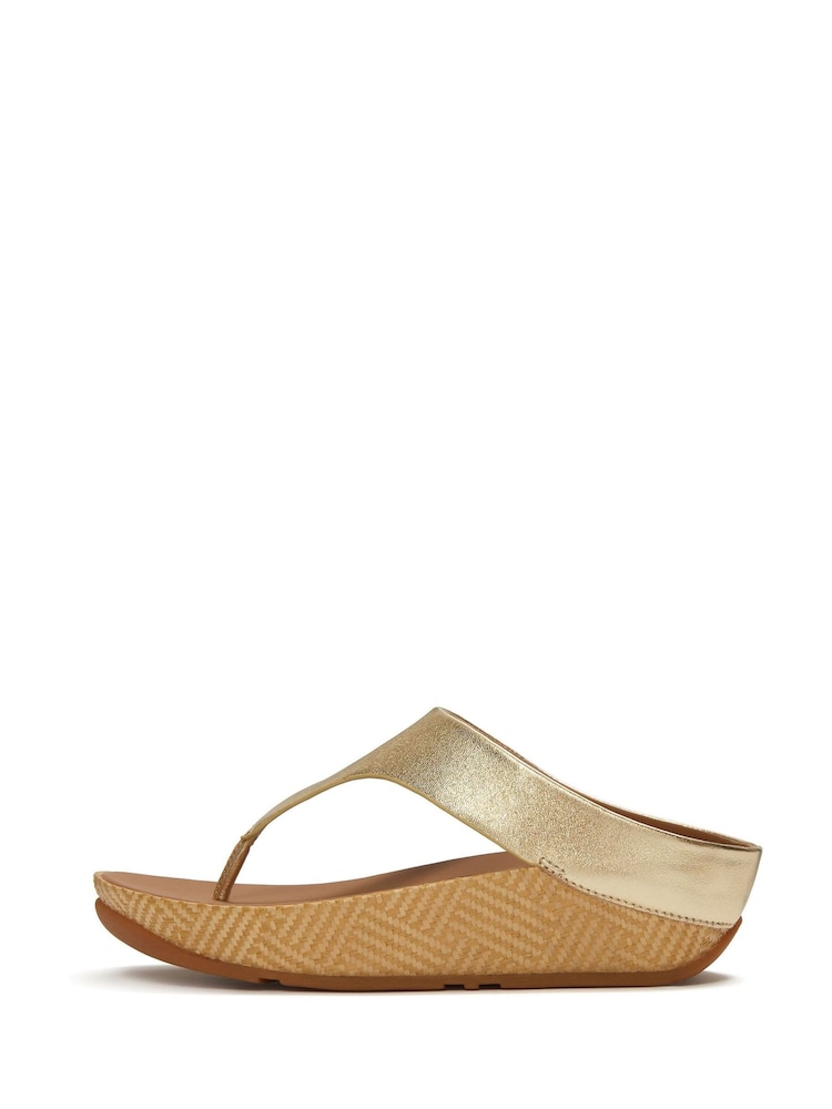 FitFlop Gold Lulu Lux Graphic Weave Toe Post Sandals - Image 2 of 5