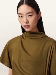AllSaints Green Rosie Silk Dress - Image 4 of 5