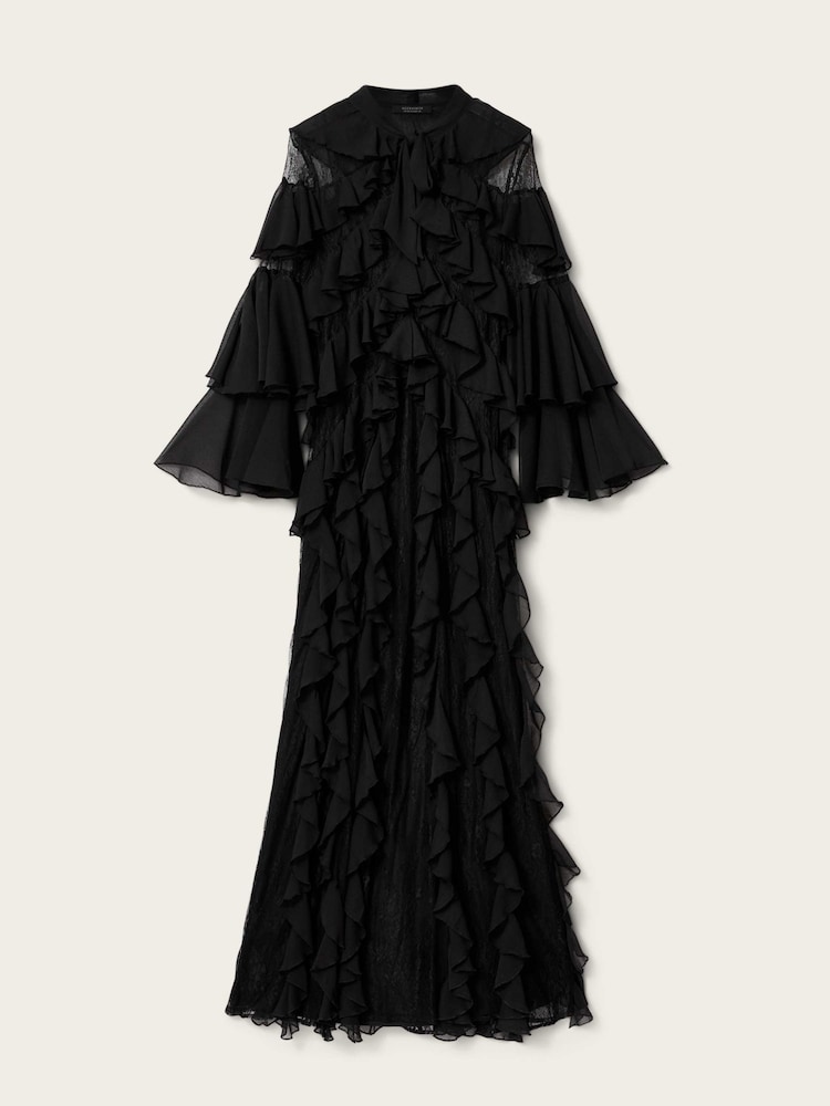 AllSaints Black Ambi Lace Maxi Dress - Image 6 of 6