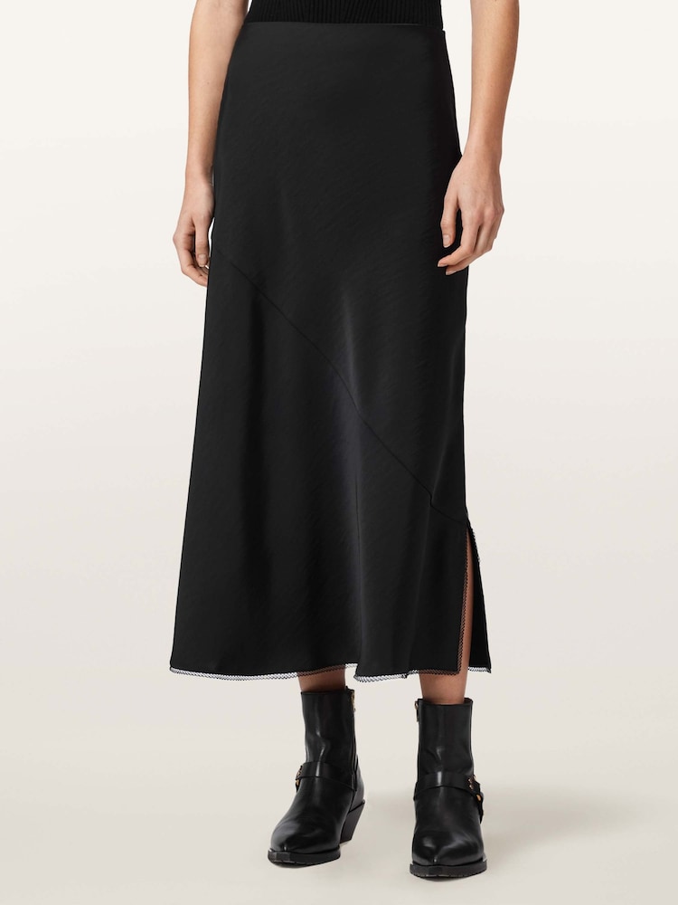 AllSaints Black Darya Maxi Skirt - Image 1 of 7