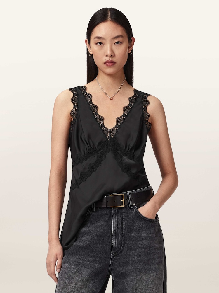 AllSaints Black Ilka Lace Cami - Image 1 of 6