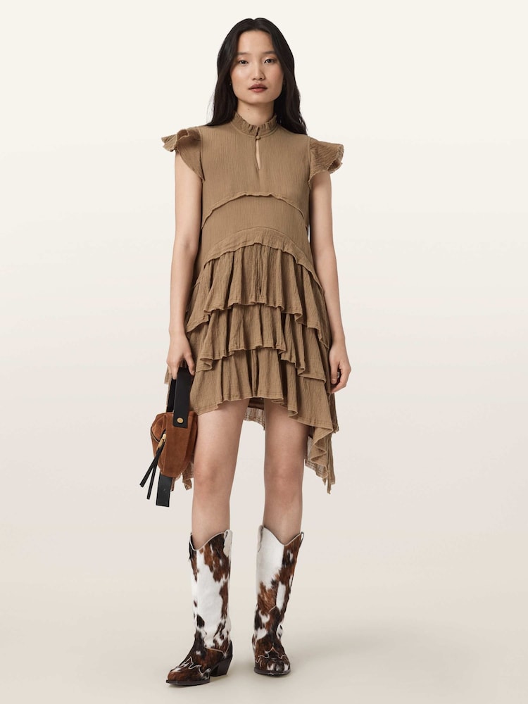 Коричневый - Платье мини с короткими рукавами Allsaints Cavarly - Изображение 2 5 Коричневый - Платье мини с короткими рукавами Allsaints Cavarly - Изображение 2 5