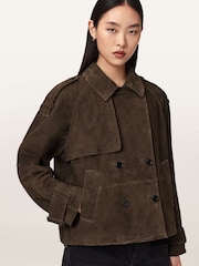AllSaints Brown Reya Cropped Mac - Image 1 of 6
