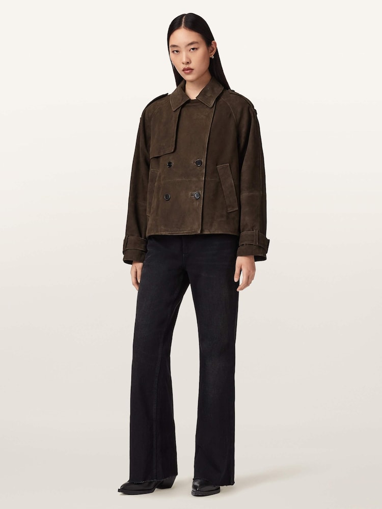AllSaints Brown Reya Cropped Mac - Image 2 of 6
