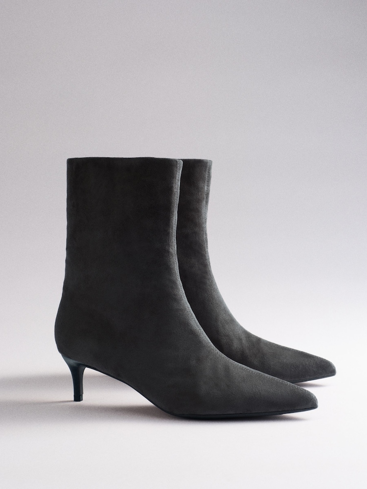 The Set Kitten Heel Ankle Sock Boots Grey Faux Suede - Image 1 of 7