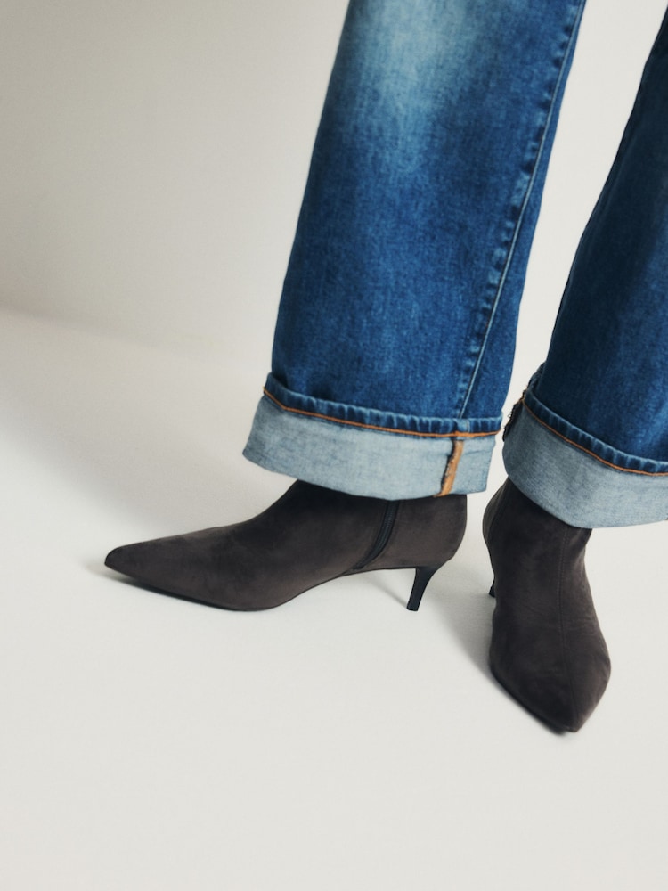 The Set Kitten Heel Ankle Sock Boots Grey Faux Suede - Image 2 of 7