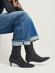 The Set Kitten Heel Ankle Sock Boots Grey Faux Suede - Image 3 of 7