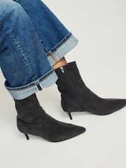 The Set Kitten Heel Ankle Sock Boots Grey Faux Suede - Image 4 of 7
