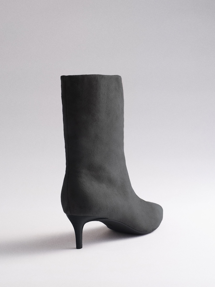 The Set Kitten Heel Ankle Sock Boots Grey Faux Suede - Image 7 of 7
