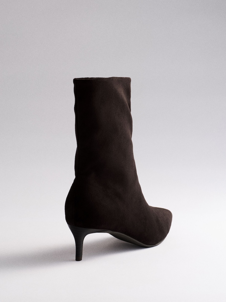 The Set Kitten Heel Ankle Sock Boots Chocolate Brown Faux Suede - Image 5 of 5