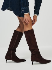 The Set Kitten Heel Knee High Sock Boots Chocolate Brown - Image 1 of 7