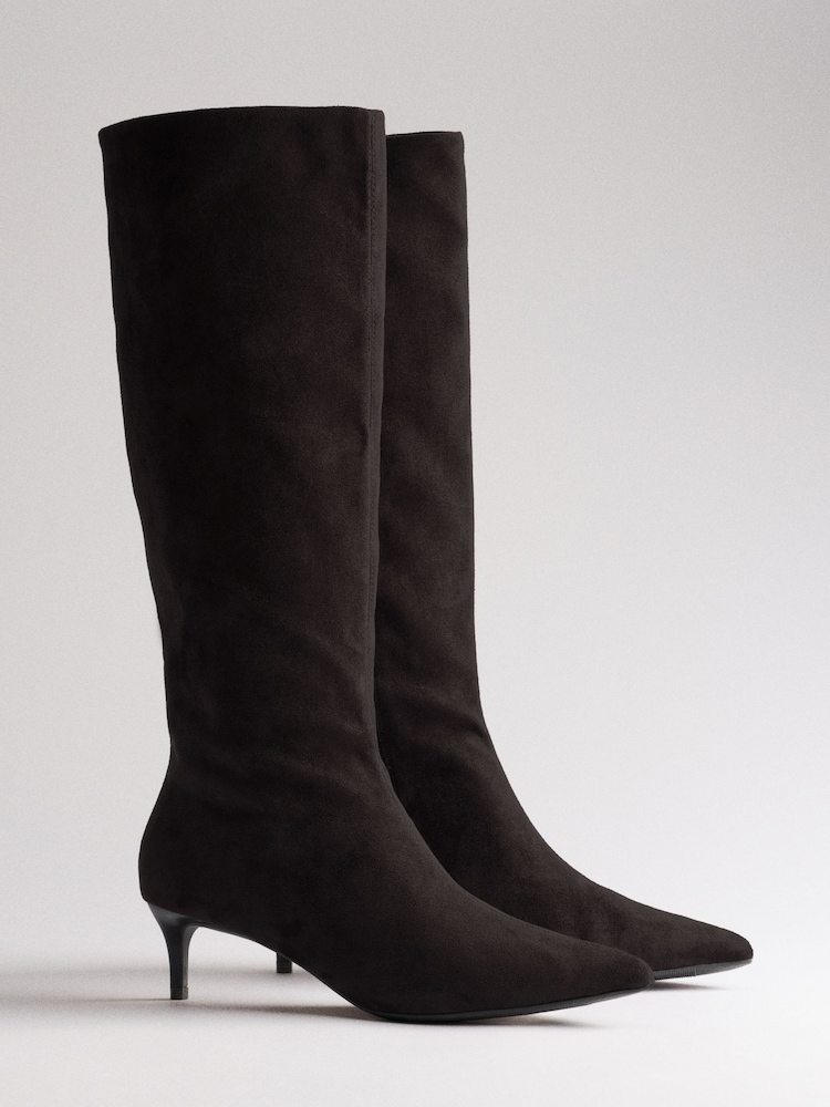 The Set Kitten Heel Knee High Sock Boots Chocolate Brown - Image 2 of 7 The Set Kitten Heel Knee High Sock Boots Chocolate Brown - Image 2 of 7