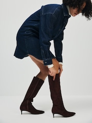The Set Kitten Heel Knee High Sock Boots Chocolate Brown - Image 3 of 7