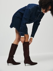 The Set Kitten Heel Knee High Sock Boots Chocolate Brown - Image 4 of 7