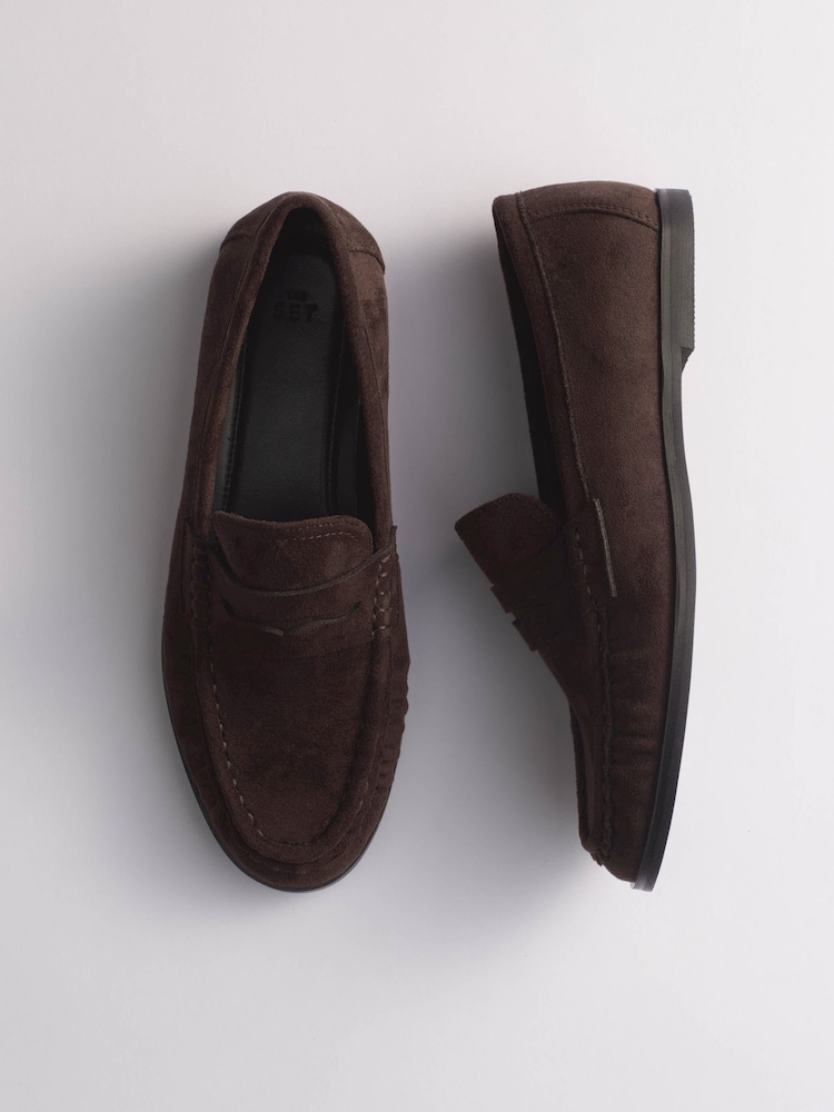 The Set Classic Ruched Loafers Brown Faux Suede - Image 1 of 7 The Set Classic Ruched Loafers Brown Faux Suede - Image 1 of 7