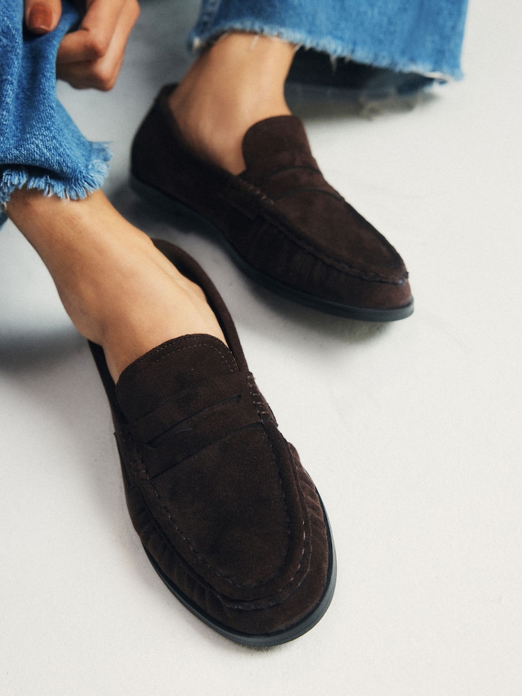 The Set Classic Ruched Loafers Brown Faux Suede - Image 2 of 7 The Set Classic Ruched Loafers Brown Faux Suede - Image 2 of 7